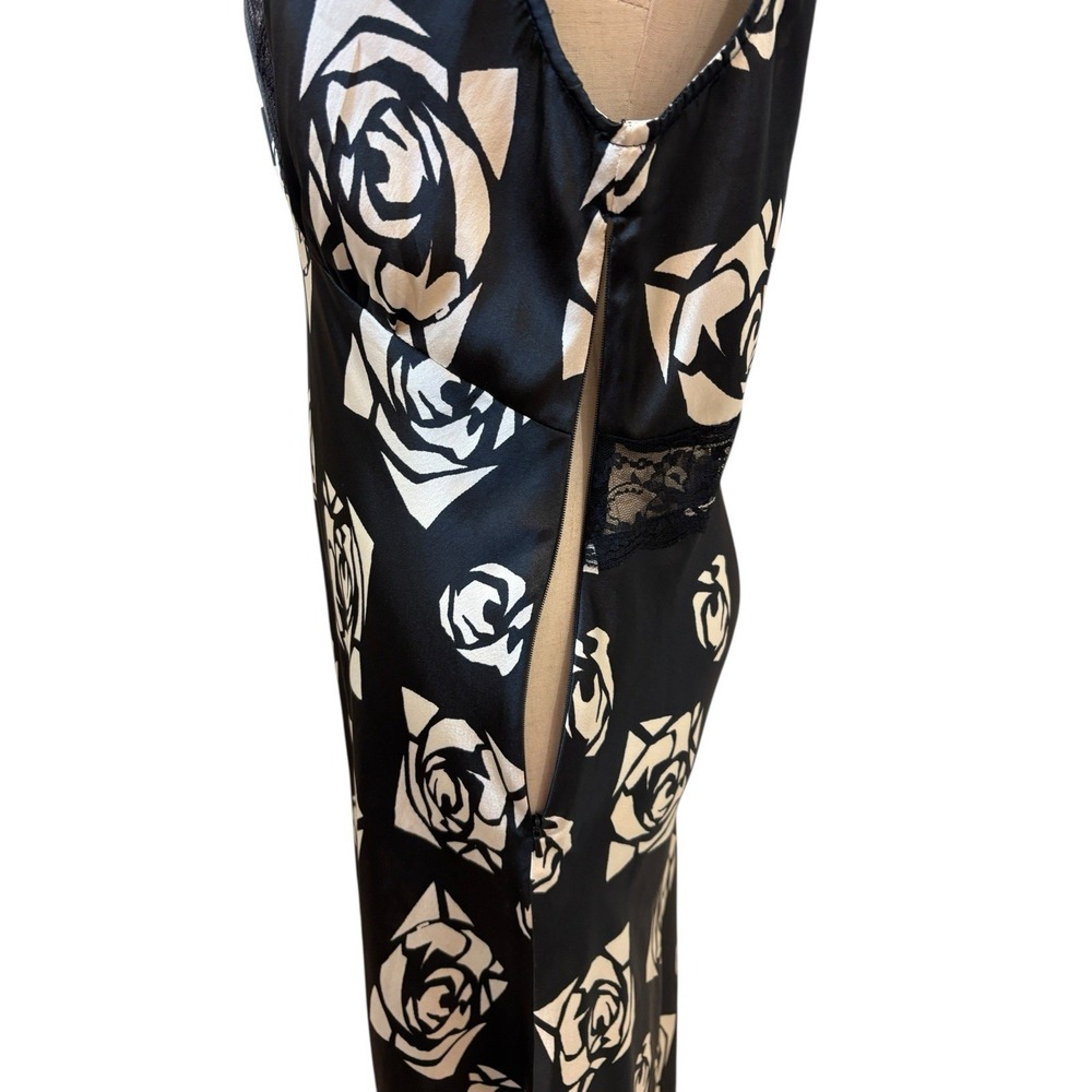 Topshop Black Satin Slip Dress Lace Rose Print Sz 8 Dark Coquette Whimsigoth - Picture 6 of 11